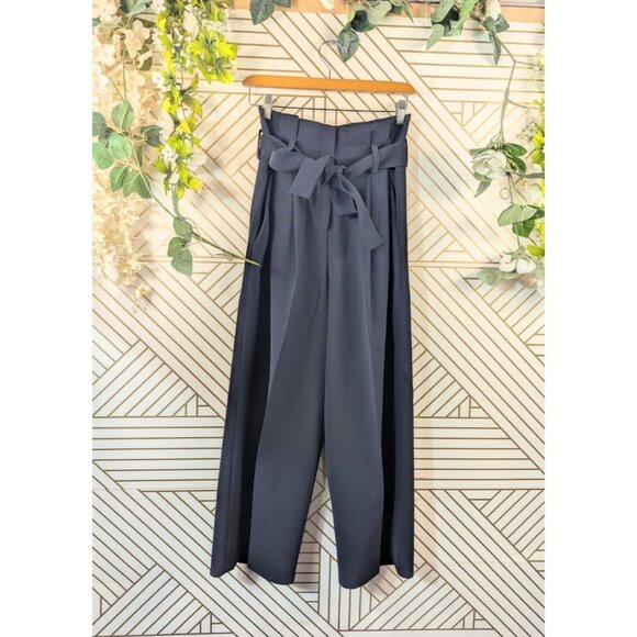 COS Womens Ultra High Rise Belted Paper Bag Wide Leg Cropped Pants Navy Blue 4 - Picture 1 of 7
